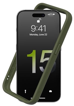 RhinoShield Bumper Case kompatibel mit [iPhone 15 Pro] | CrashGuard - Stoßdämpfende Schutzhülle im schlanken Design - 3.5 Meter Fallschutz - Camo Grün