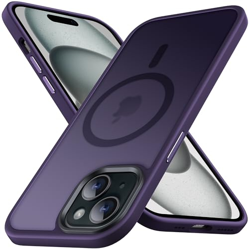 Anqrp Magnetic for iPhone 15 Case [Military Grade Protection] Compatible with MagSafe Shockproof Translucent Hard Slim Soft Silicone TPU Bumper, Protective Phone Cover for iPhone 15 6.1, Dark Purple