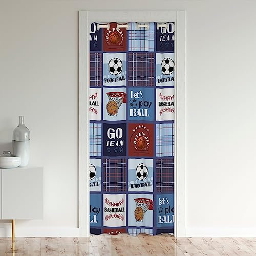 Loussiesd Ball Sport Games Closet Door Cover Curtain for Bedroom Living Room Baseball Gaming Window Treatments Basketball Footbal Window Treatments White Red Blue Geometric Grid 150x203cm