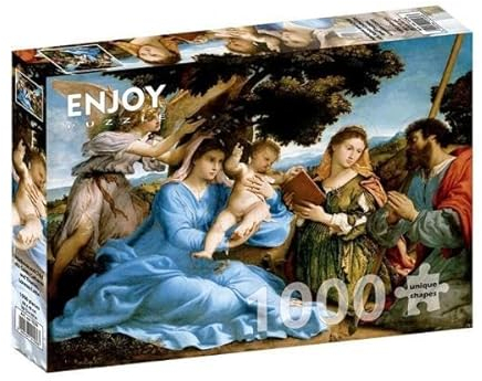 1000 Pieces Jigsaw Puzzle – Matte Finish, Soft Touch, Sturdy and Unique Pieces, Tight Fit, Vivid Colors, Missing Pieces Service – Virgin with Child – Lotto Famous Religious Painting – by ENJOY Puzzle
