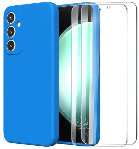 MOONESS Cover per Samsung Galaxy S23 FE 5G (6,4) Custodia,Con 2 Pellicola Vetro Temperato Morbida Sottile Liquid TPU Case per Samsung Galaxy S23 FE 5G - Blu