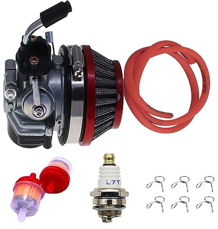 Shkalacar 2 Takt Rennvergaser mit Luftfilter für 49cc 66c 70cc 80cc Motoren, Vergaser für 2 Takt Motor Gasmotor motorisiertes Motorrad Fahrrad Roller Moped Dirtbike(Rot)