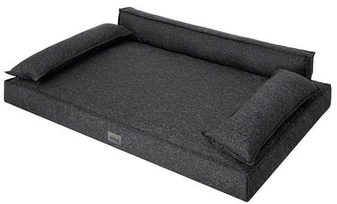 DOGGY Hundebett, Hundematratze, Hundecouch, für kleine und große Hunde, Hundekissen, Hundekorb, Haustier, Schlafplatz, Hundemöbel, Schwarz, XXL: 120x77 cm