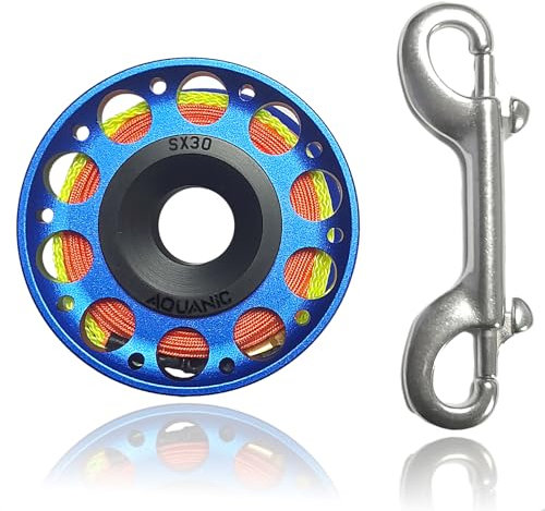nitescuba Tauchrolle 101FT Finger Reel mit Dive Double-Ended Bolt Snap Clip Aluminium Scuba Dive Finger Spule Spule Reel für Schnorcheln Tauchen Angeln (Blau)