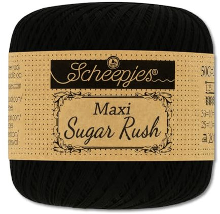 Frida's Wollhaus Scheepjes 50 g Maxi Sugar Rush Häkelgarn Filethäkeln Baumwolle 87 Farben (110 | Black)