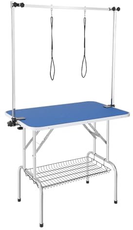 VEVOR Pet Grooming Table Two Arms with Clamp, 915 x 610mm Dog Grooming Station, Foldable Pets Grooming Stand for Medium and Small Dogs, Free Two No Sit Haunch Holder with Grooming Loop, Bearing 150kg