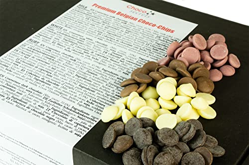 CHOCO SECRETS Quattro - Belgische Schokolade für Schokobrunnen - 4 x 200g, Vollmilch, Zartbitter, Weiß, Ruby - Schokofondue & Schokoladenbrunnen - Kuvertüre & Ganache - Choco Drops