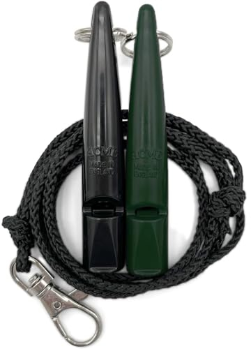 ACME Hundepfeife No. 211,5 mit Pfeifenband | Im Doppelpack | 2 Pfeifen inklusive 2 Bänder | Ideal für den Rückruf - Laut und weitreichend (Black + Forest Green)