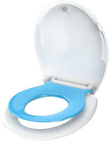 Aünsffer Toddler Toilet Seat with Potty Training Seat Round 16.5inch, 2 in 1 Toilet Seat for Family Built-in Baby Seat Removable, Soft Close + Easy Clean, PP Safe Material, Blue