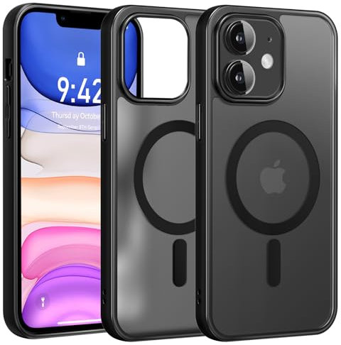 Opkiegrn Cover Magnetica per iPhone 11 Compatibile con Magsafe, Custodia Traslucida Opaca Posteriore, Sottile Antiurto [Anti-Impronte] Protettiva Case per iPhone 11, Nero