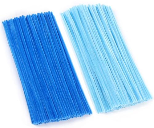 200 Stück Pfeifenreiniger Set, 2 Stile Blau Pfeifenreiniger Chenilledraht 6mm*30cm, Pfeifenputzerdraht für DIY Craft Projekte Chenilledraht Biegeplüsch zum Basteln & Dekorieren Pipe cleaners Blue