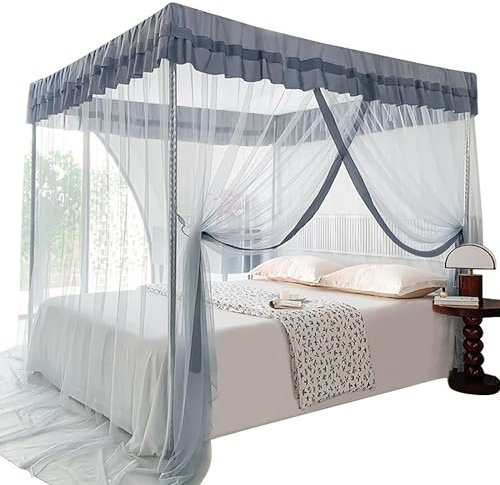 BAILEYU Moskitonetz für Bett 4 Ecken Pfosten Prinzessin Bett Baldachin Vorhang mit Top Schlafzimmer Dekoration, Grau (Stangen Nicht Inbegriffen),Gray, 1.8 * 2.0m