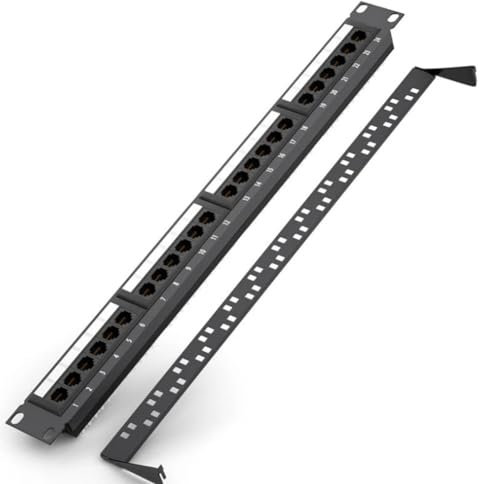 Komdndht Panneau de Brassage 24 Ports CAT6 UTP RJ45 Panneau de Brassage RJ45 Panneau de Brassage 24 Ports 19 Pouces 1U Cadre de Câble Façade en Rack 50U Plaqué Or, Arrière