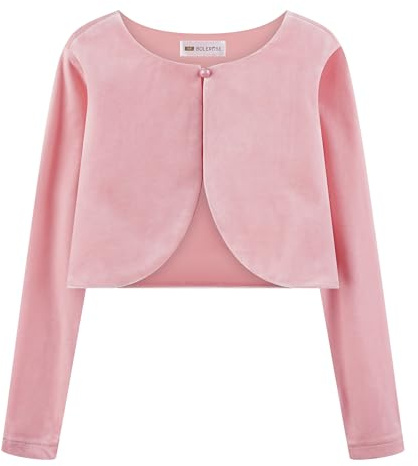 Bolerose Bolero Bambina Velluto Manica Lunga | Scollo Tondo, Bottone in Tinta, Corto in Vita, Resistente all'Uso, Lavabile in Lavatrice, 3-14 Anni
