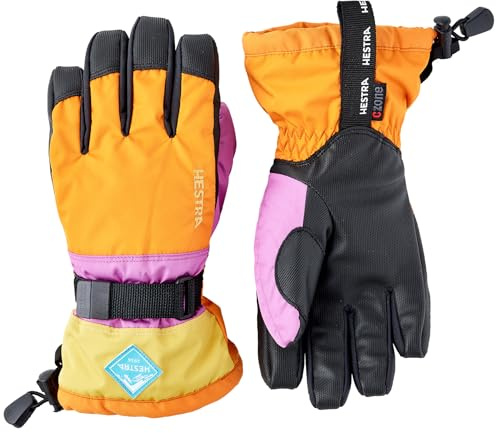 Hestra Gauntlet CZone Junior Glove (Youth 4-14yrs) | Waterproof, Insulated Kids Gloves for Winter, Skiing, Snowboarding - Orange Multi - 7