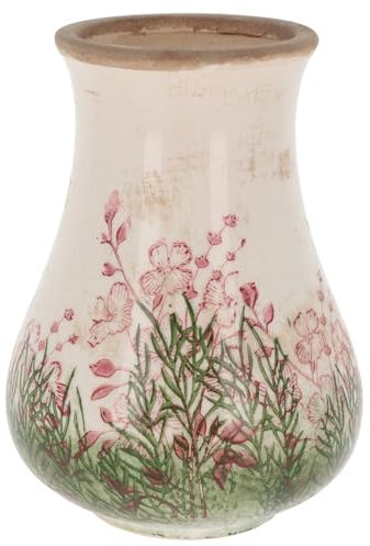 Shudehill Giftware Wild Garden Pretty Floral Pink & Green Design Vase With Neutral Background - Jug, Bouquet or Modern Shape (Bouquet)