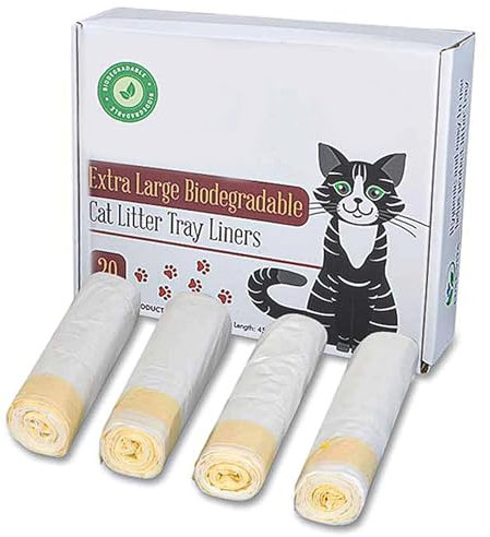 2 UR DOOR Biodegradable Cat Litter Tray Liners – Heavy-Duty, Leak-Proof, Easy Cleanup with Drawstrings, Sustainable Pet Waste Solution- 20 Pack (90x45) CM