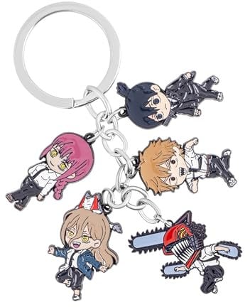 Weeb Keychains Chainsaw Man Anime Keychain – Anime Merch with Makima, Power, Denji, Aki & Chainsaw Man, Rugged Metal Key Ring & Phone Charm, Heavy Duty Anime Gift for Keys & Bags with Box Included