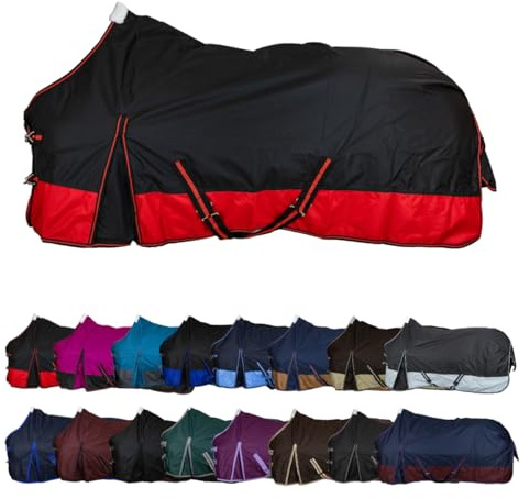 RL24 - Winterdecke Weidedecke Basicline 600D Schwarz/Rot 125 cm (200g) | Pferdedecke mit Füllung – atmungsaktive, Wind- & wasserdichte Outdoordecke mit Innenfutter & Kreuzbegurtung