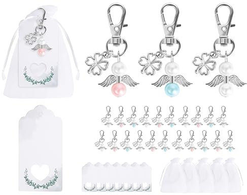 Fyshird 21 Stück Schutzengel Schlüsselanhänger mit Kleeblatt Glücksbringer Schutzengel Anhänger Geschenkanhänger Gastgeschenke für Hochzeit Taufe Abschied Dankeschön Kommunion Konfirmation