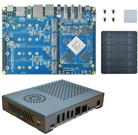 FriendlyELEC CM3588 Kit NAS avec boîtier Mental 2,5 G Rockchip Demon Board 4 x PCIe3.0 4K/8K CM3588 NAS SDK Kit 4 entrées NVMe HDMI (32 Go de RAM + 256 Go eMMC)
