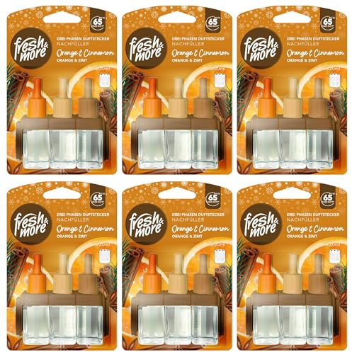 Fresh & More Nachfüller 6x 20ml Orange & Cinnamon, Nachfüllflakons kompatibel mit 3Volution Duftstecker