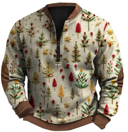 IQYU Herren Mantel Mit Gürtel 3D Santa Print Zipper Long Sleeve Hoodie T Shirt Ärmellos Herren (Beige, L)