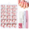 DMQ Ombre False Nails Kit with Glue Kit, 240Pcs Natural Gradient Pink Press on Nails, French Coffin Fake Nails Pink Tips, Glossy Full Cover Stick On Nail For Women Girls Nail Art DIY