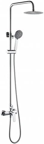 GAYLON IMEX- Barra de ducha - Conjunto Columna de ducha monomando con rociador redondo y con teleducha - Serie Bélgica Cromo - BDZ044 (Cromo)