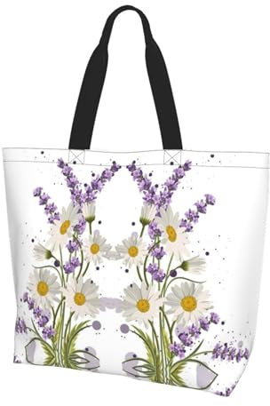 DNBCLEZK Schultertasche mit Blumenmuster, große Tasche, Shopper mit trendigen Drucken, Uni, für den täglichen Gebrauch für Damen und Herren (mehrere Muster-Designs), Schwarz , Einheitsgröße