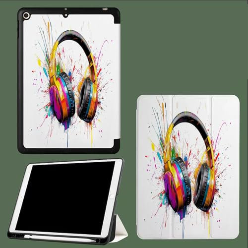 Funda para iPad 9,7 Pulgadas 2018/2017, Ultra Delgada TPU Suave Smart Cover, Auto Estela/Sueño Carcasa con Tríptico Soporte, Funda para iPad 6ª 5ª Grafiti Arte Auricular - Blanco
