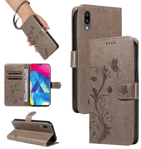 HUANGTAOLI Flip Case for Samsung Galaxy A10, Kickstand and 2 Card Slots, 360 Degree Protection Shockproof PU Leather Phone Case, Foldable and Scratch Resistant, Grey