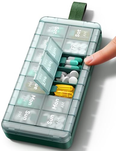 IDEERFIT Tablettenbox 7 Tage 2x täglich 7 Fächer BPA-frei | LFGB-zertifiziert, trockensicher, morgens und abends, für Vitamine, Fischöl und Tabletten