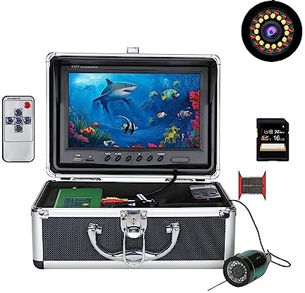 Telecamera Subacquea Pesca, 9 pollici DVR Fish Finder Pesca subacquea 1080P Fotocamera HD 1280 * 720 15 LED bianchi + 15 pezzi Lampada a infrarossi 15 m Fotocamera for la pesca(30m cable with DVR)