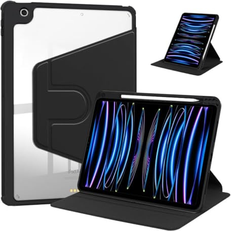 TXWLLIU Hülle für Mini 5/4 Generation (2019/2015) mit Stifthalter, iPad mini 7,9 Zoll mit Transparentem Hartschalenschutz, 360 Grad Drehbare Schutzhülle, Schwarz