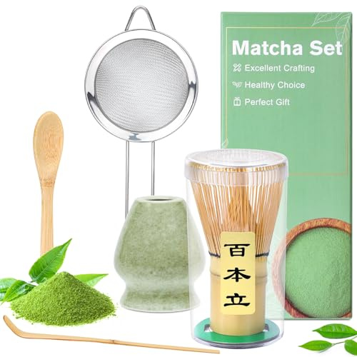 Alyvisun 5Pcs Matcha Tea Set Ideal for Beginners and Enthusiasts | Includes Chasen Holder Sieve Scoop and Pick for Traditional Preparation