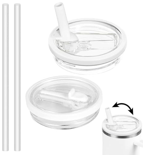 Bagtopia 40 OZ Tumbler Lid Replacement Compatible with Stanley Quencher, Leakproof Flip Straw Lids, Spill Proof Top Cover Compatible for Stanley Cup Accessories, 2 Pack, White