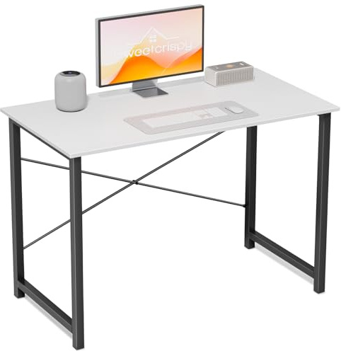 Sweetcrispy Escritorio, Mesa pequeña 101,6 x 50 x 75,4 cm (40 Pulgadas), Mesa de Ordenador con Estructura de Metal, Mesa de Oficina para Estudio, Dormitorio, Sala de Estar, Color Blanco