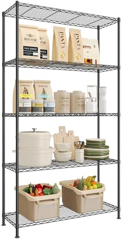 SONGMICS Regal, Metallregal, höhenverstellbare Ablagen, Aufbewahrungsregal, Standregal für Garage Schlafzimmer Wohnzimmer, 5 Ebenen, 30 x 90 x 161 cm, tintenschwarz LGR195BH01