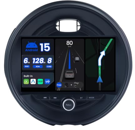 BXLIYER [8-Core, 6G+128G] - Android 15 Car Stereo For BMW MINI Cooper F54 F55 F56 F60 (2015-2019) - Wireless CarPlay/Android Auto - Camera & MIC - 9 Inch 2 Din DSP Steering Wheel DAB Fast-boot 360-CAM