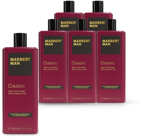 Marbert Man Classic 6 x 400 ml – Bade- & Duschgel mit klassisch-maskulinem Duft – Sanfte Reinigung für Haut & Haare – Für ein erfrischtes Hautgefühl