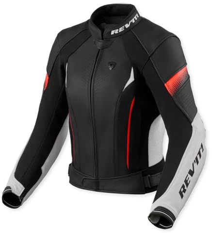 Revit Xena 4 Damen Motorrad Lederjacke, weiß/rot, 38 | Verstellbare Passform