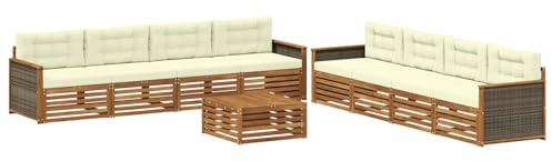 vidaXL Outdoor-Sofagarnitur mit Kissen 9 pcs Natur und Creme, Garten Lounge Set, modernes Akazienholz Sofa, wetterfeste Möbel, Bequeme Terrassen Sitzgelegenheit
