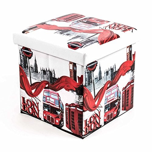 Polsterhocker, Kunstleder, faltbar, mit Stauraum im Würfel, Maße 38 x 38 cm, 5 Design-Varianten zur Auswahl (London-Design)