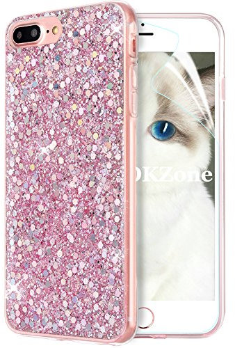 Coque iPhone 8 Plus,Coque iPhone 7 Plus,OKZone Mince Étui en silicone souple Paillette Strass Brillante Bling Bling Glitter de Luxe,TPU Housse Etui de Protection pour Apple iPhone 7 Plus/8 Plus (Rose)