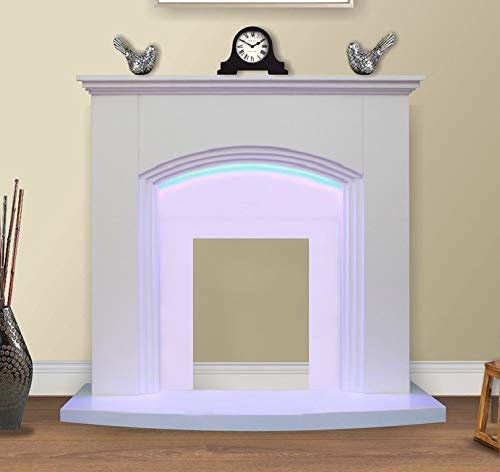 ModaNuvo White Flat Wall 2KW Electric Fire Surround Set Modern Fireplace Hearth with LED Light