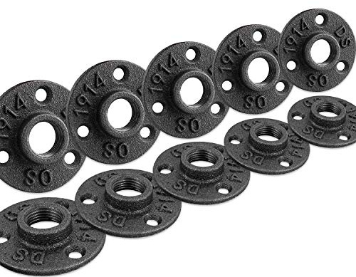 1 Floor Flange, Home TZH Malleable iron Pipe Fittings for Industrial vintage style, Flanges with Threaded Hole for DIY Project/Furniture/Shelving Decoration (10 Pack)