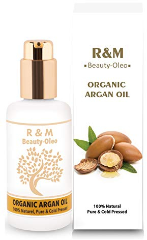 SEHR GUT IM TEST - R&M Beauty-Oleo Argan-Öl für Gesicht, Haar, Haut - 100% Bio & Fair Trade aus Marokko - Veganes Pflege-Serum - 100 ml Pump-Flasche