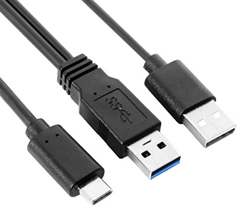 xiwai Cable en Y de datos de alimentación dual tipo C USB-C a USB 3.0 macho y USB 2.0 para laptop y disco duro