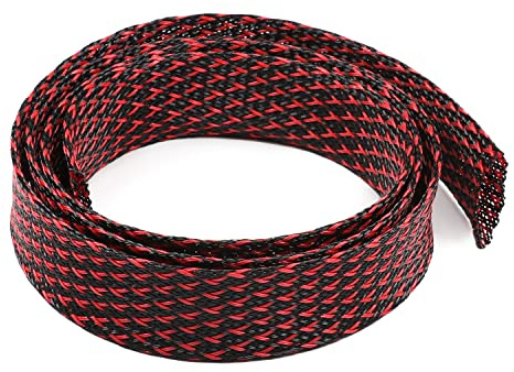 Othmro 1 m langer, dehnbarer PET-Geflecht-Kabelschlauch, flexible Maschendrahthülse, Schwarz / Rot, schützt Kabel vor Haustierstichen